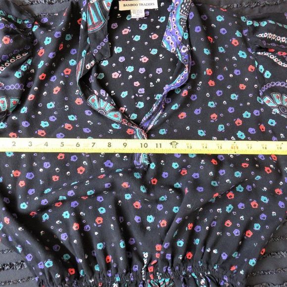 Multi Color Tunic Black Tunic Blouse with Colorful Print - Picture 8 of 11